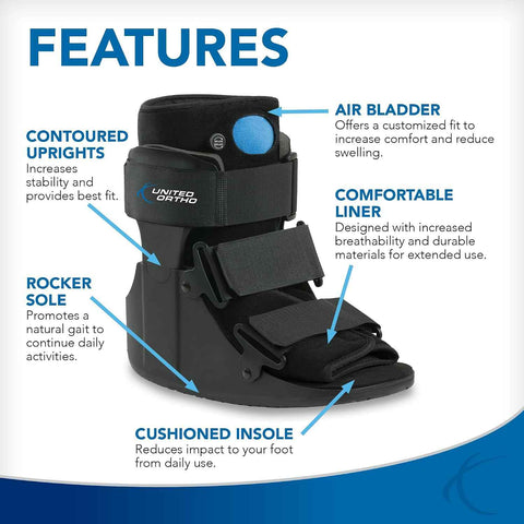 United Ortho Short Air Cam Walker Fracture Boot, Extra Large, Black