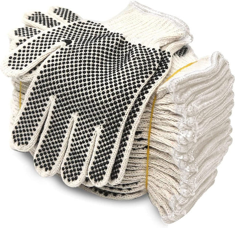 Evridwear Cotton Polyester String Knit Shell Safety Protection Work Gloves for Painter Mechanic Industrial Warehouse Gardening Construction Men & Women 12 Pairs, With Two Side dots, L Size