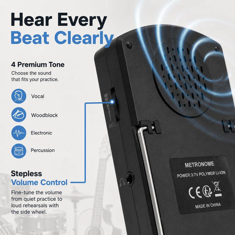 AM-709 Rechargeable Digital Metronome with Vocal Counting for Piano, Guitar, Drum, Violin and All Instruments