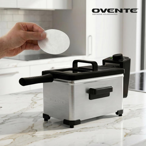 OVENTE Deep Fryer Charcoal & Oil Vapor Filter Set, White & Black ACPFDM2203