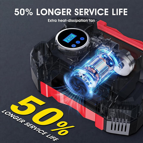 Digital Air Compressor for Car Auto Pump Portable Tire Inflator with LED Light DC 12V, Red