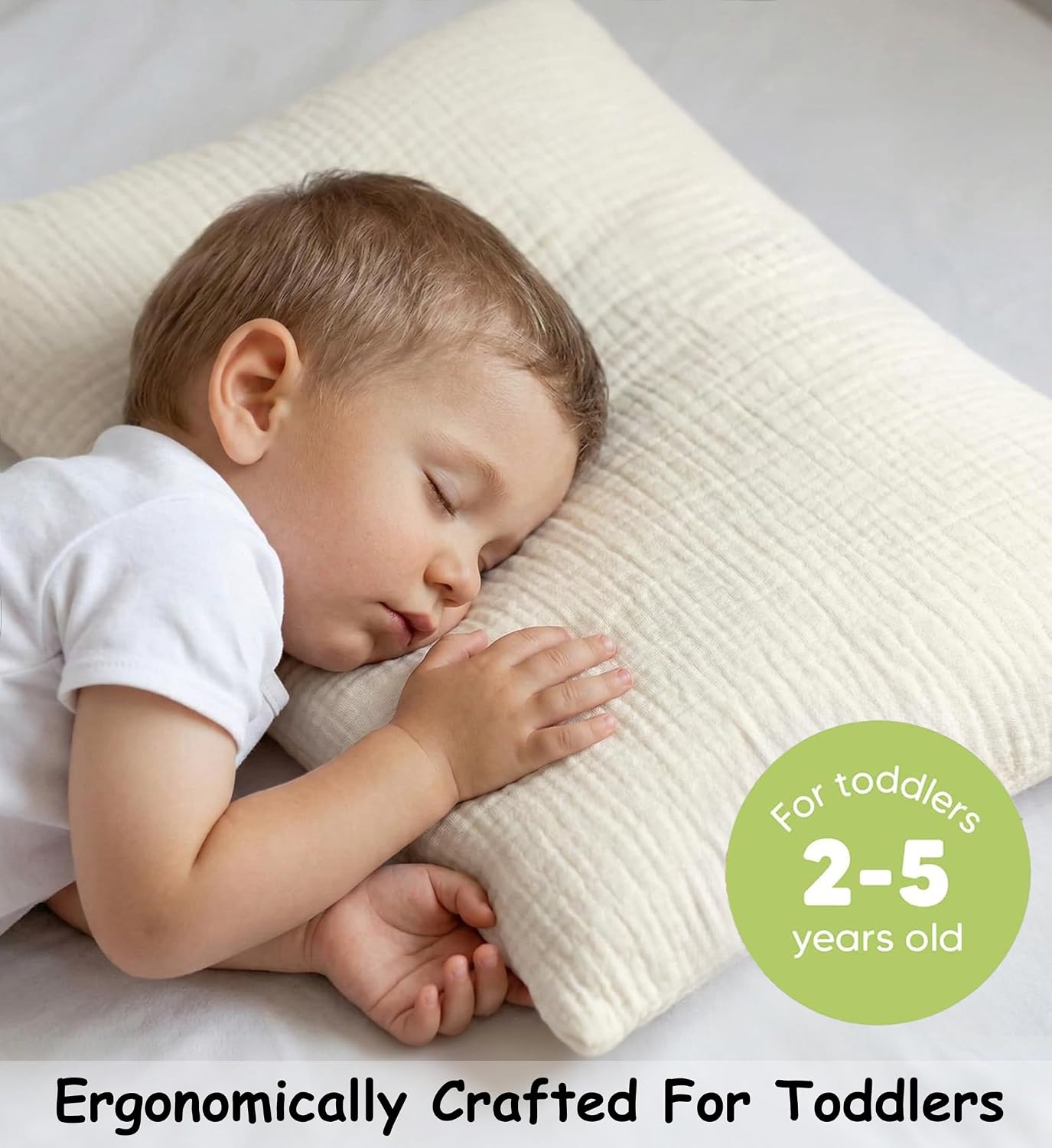 Toddler Pillow with 100% Muslin Cotton Pillowcase, 13x18, Beige