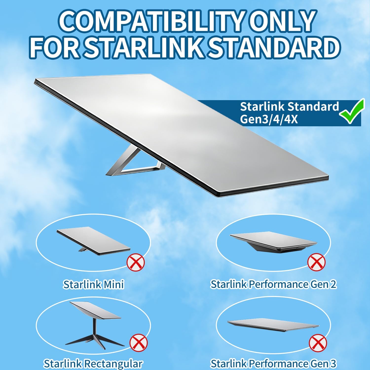 Standard 4/4X Mount for Starlink, Adjustable Wall/Roof Mounting Kit with Aluminum Pipe Adapter, Compatible with Starlink Standard Gen 3/V3