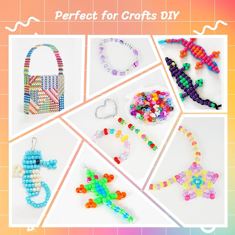 Pony Beads 1000+pcs Plastic 9mm Rave Kandi Spacer Bead for Jewelry Making, DIY Face Mask Hair Bead Bracelet Making Kit for Girls, Cute Heart Star Butterfly Shape Beads