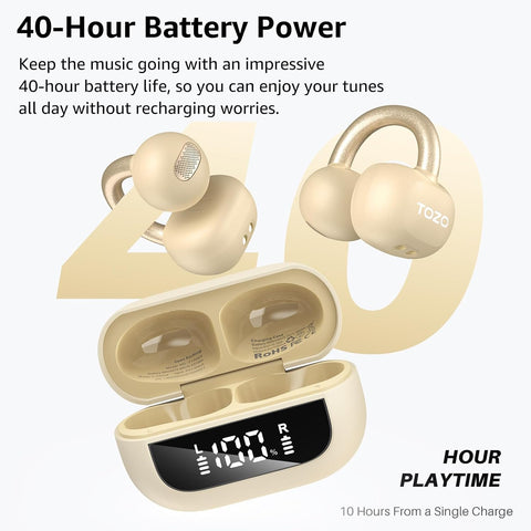 TOZO OpenEarRing Open Ear Earbuds 40H Bluetooth 5.4 Lightweight Comfort