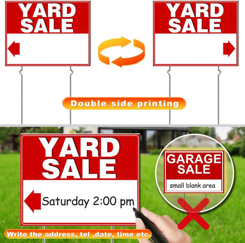 Remiawy Yard Sale Signs, 3 Pack Yard Signs with Metal Stakes, 17x13 Inch Double Sided Large Garage Sale Kit with Directional Arrows Stickers Weatherproof Corrugated Plastic for Event