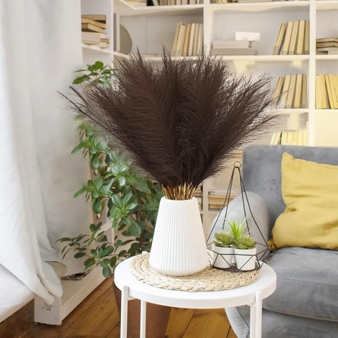 obbsie 50PCS Brown Faux Pampas Grass Decor, 21.6" Fluffy Vase Filler