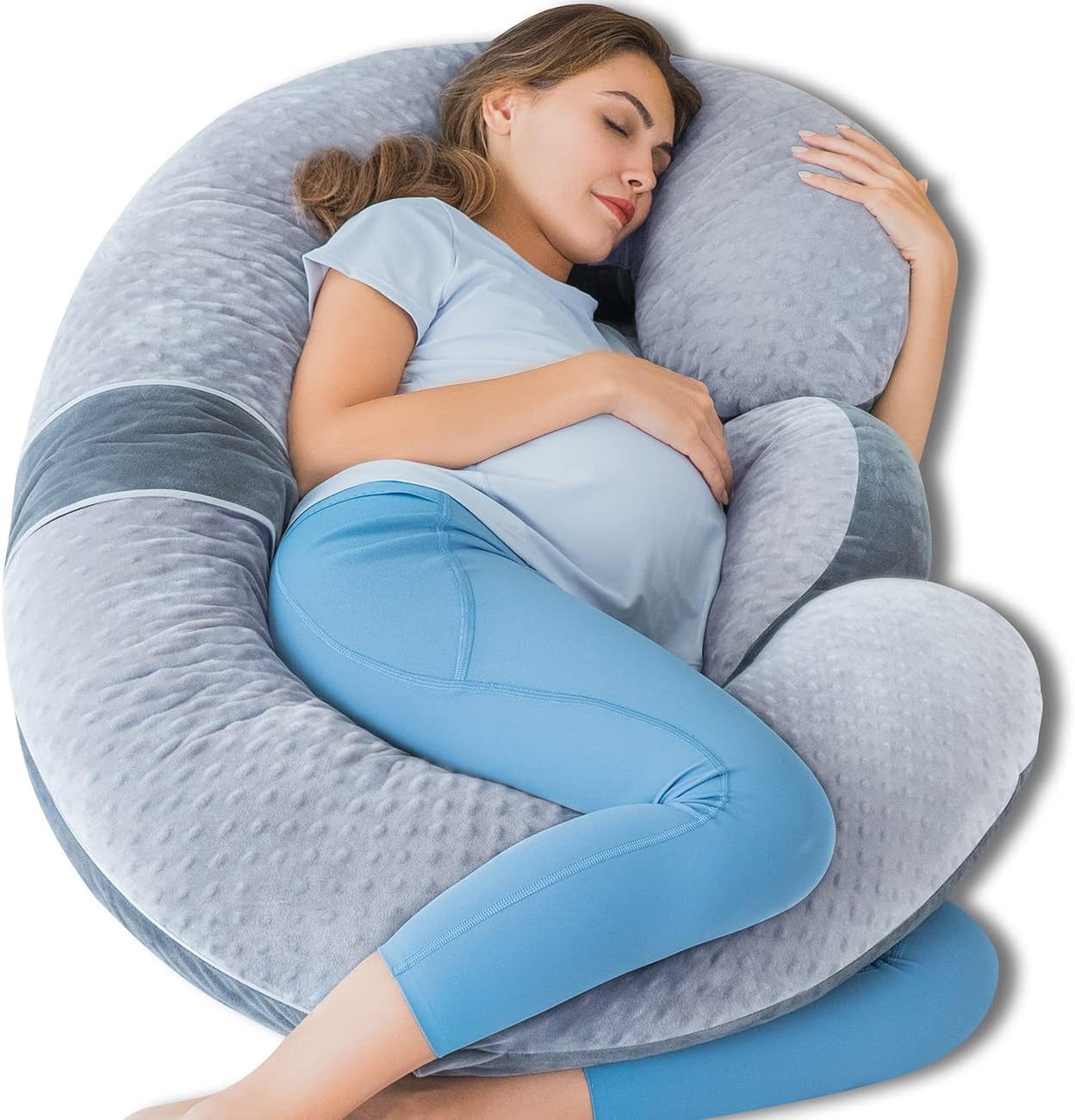 QUEEN ROSE Pregnancy Pillow, Maternity Body Pillow, Wedge, Dual Grey Velvet
