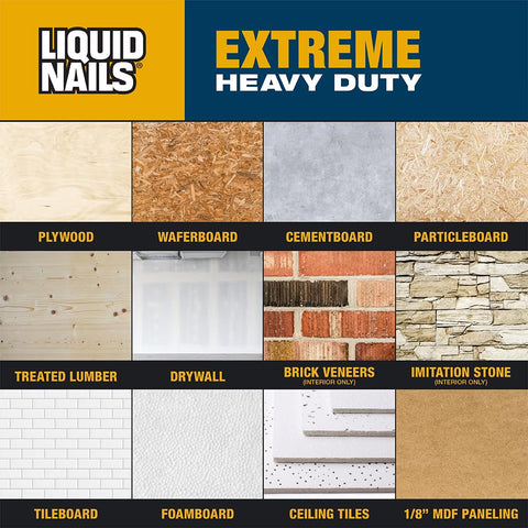 Liquid Nails Extreme Heavy Duty 10 oz. White Latex-Based Interior/Exterior Construction Adhesive Low VOC, 12 Pack