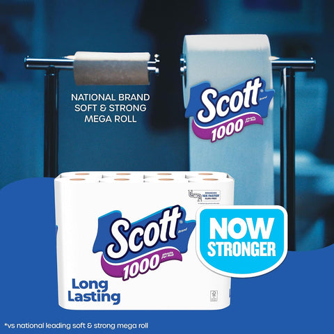 Scott 1000 Toilet Paper, 8 Rolls, Septic-Safe, 1-Ply Toilet Tissue