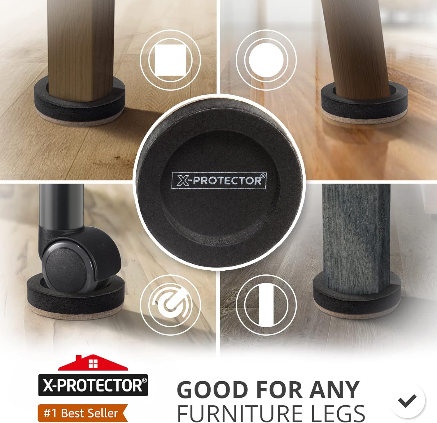 Felt Furniture Sliders for Hardwood Floors X-PROTECTOR 16 PCS 3 ½”