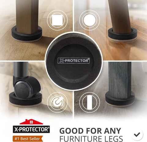 Felt Furniture Sliders for Hardwood Floors X-PROTECTOR 16 PCS 3 ½”