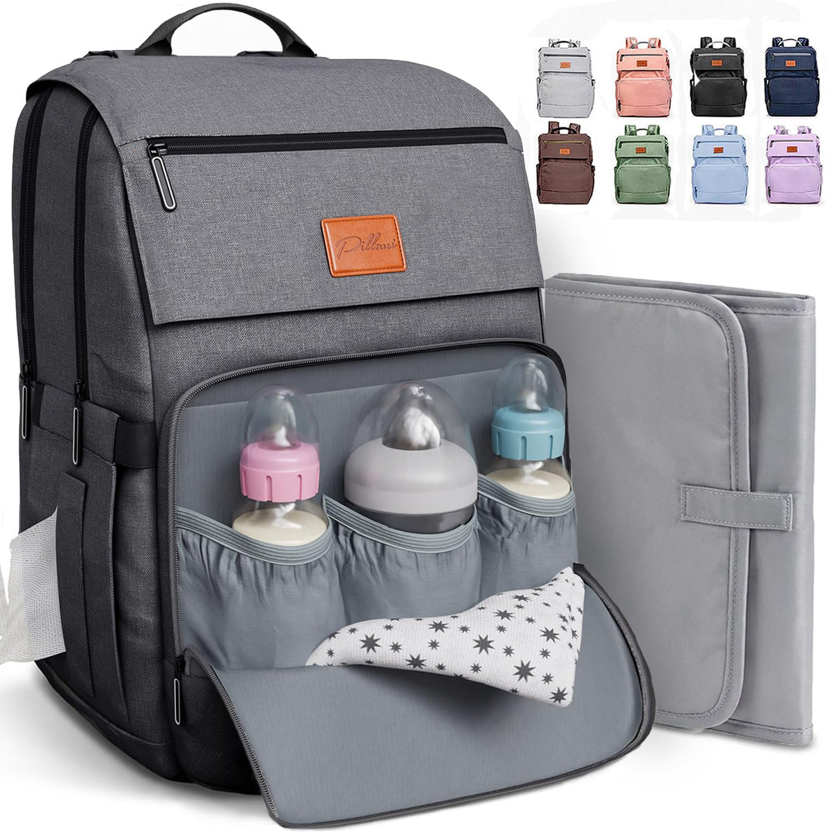 Pillani Baby Diaper Bag Backpack - Baby Bag for Girls & Boys, Large Waterproof Diaper Backpack - Baby Shower Gifts for Boys & Registry Must Haves - Travel Diaper Bags with Changing Pad - Newborn Stuff