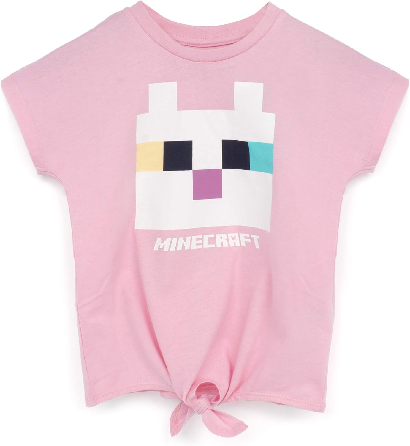 Minecraft T Shirt for Girls | Kids Kitty Front Character Tie Pink Gamer Tee | Childrens Clothing Gaming Merchandise Gifts