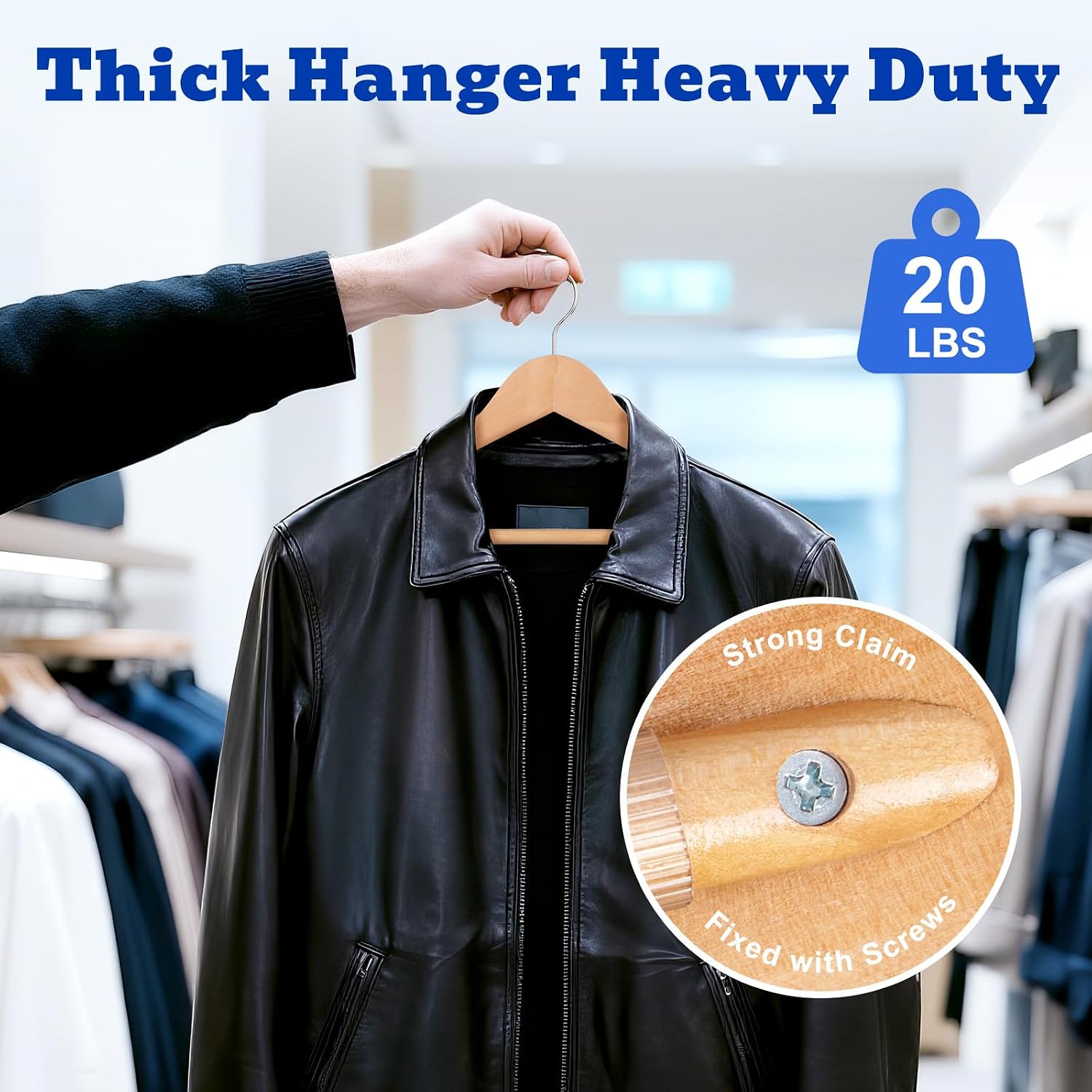 HOUSE DAY Wide Shoulder Wooden Hangers, Suit Hangers with Non Slip Pants Bar, Smooth Finish 360° Swivel Hook High-Grade Solid Wood Coat Hangers for Dress, Jacket, Heavy Clothes Hanger 6 Pack (Natural)