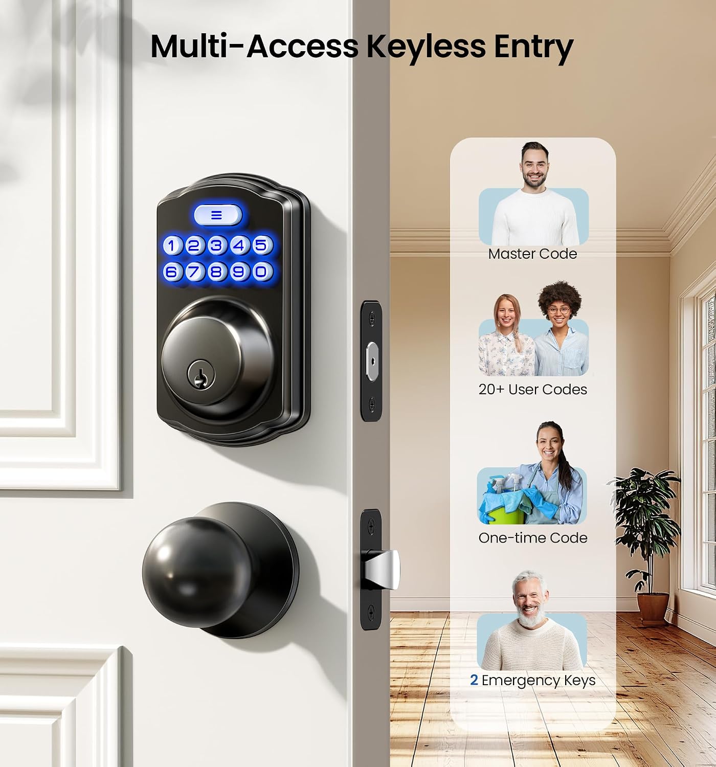 Veise KS01C Keyless Entry Deadbolt Door Lock with Knobs, Matte Black