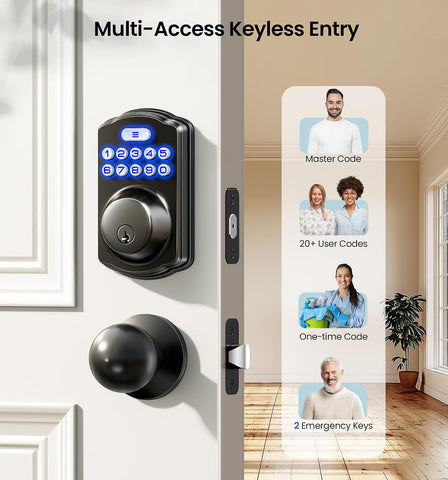 Veise KS01C Keyless Entry Deadbolt Door Lock with Knobs, Matte Black