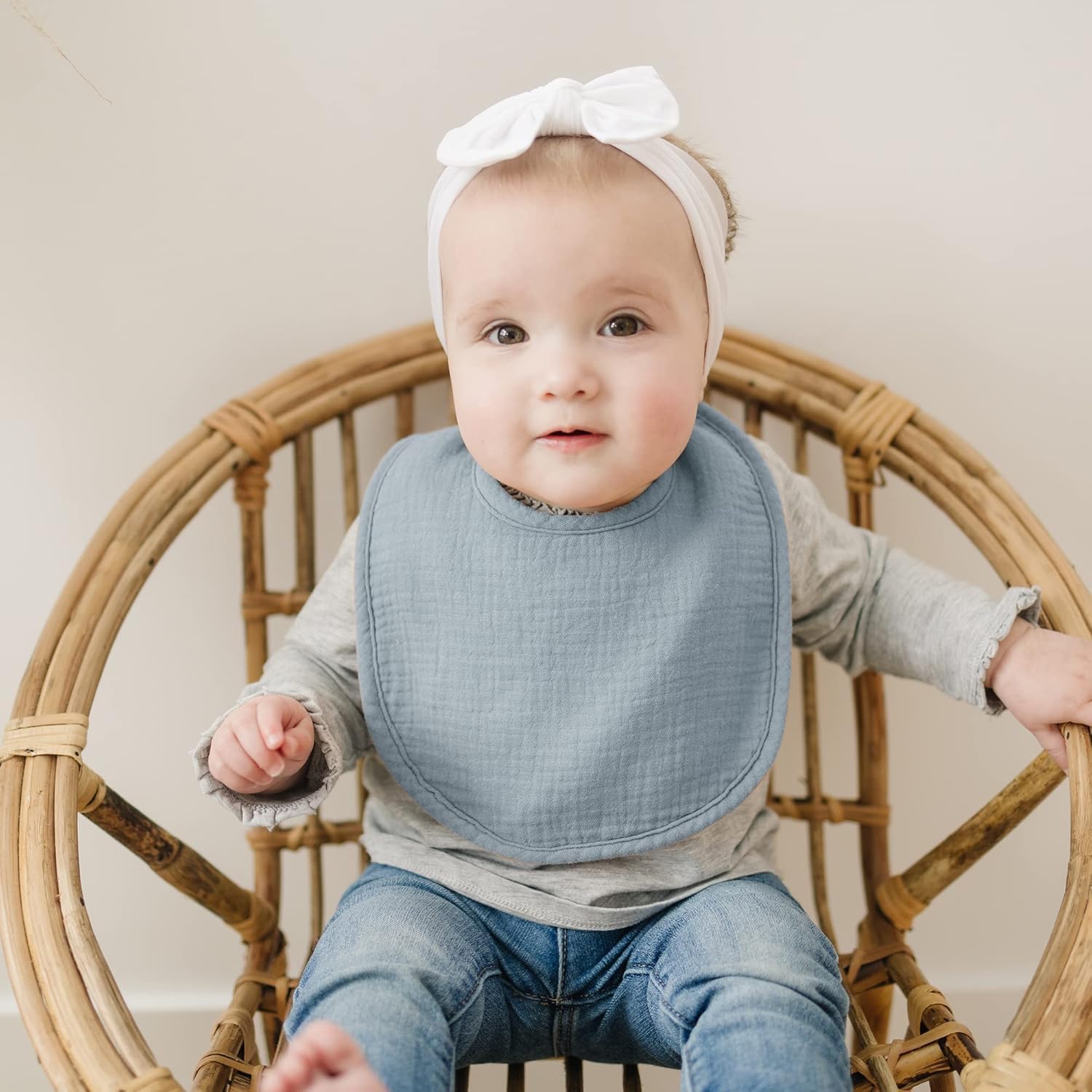 Konssy 8-Pack Muslin Baby Bibs, Adjustable Fit for Drooling and Teething