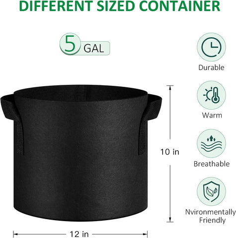 JNYONG 12-Pack 5 Gallon Thickened Non-Woven Grow Bags