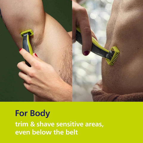 Philips Norelco OneBlade 360 Hybrid Face + Body Trimmer and Shaver | 360 Blade Technology, 100% Showerproof, Stainless Steel Blade Lasts up to 4 months, Body Kit, 60-Min Runtime, QP2834/70