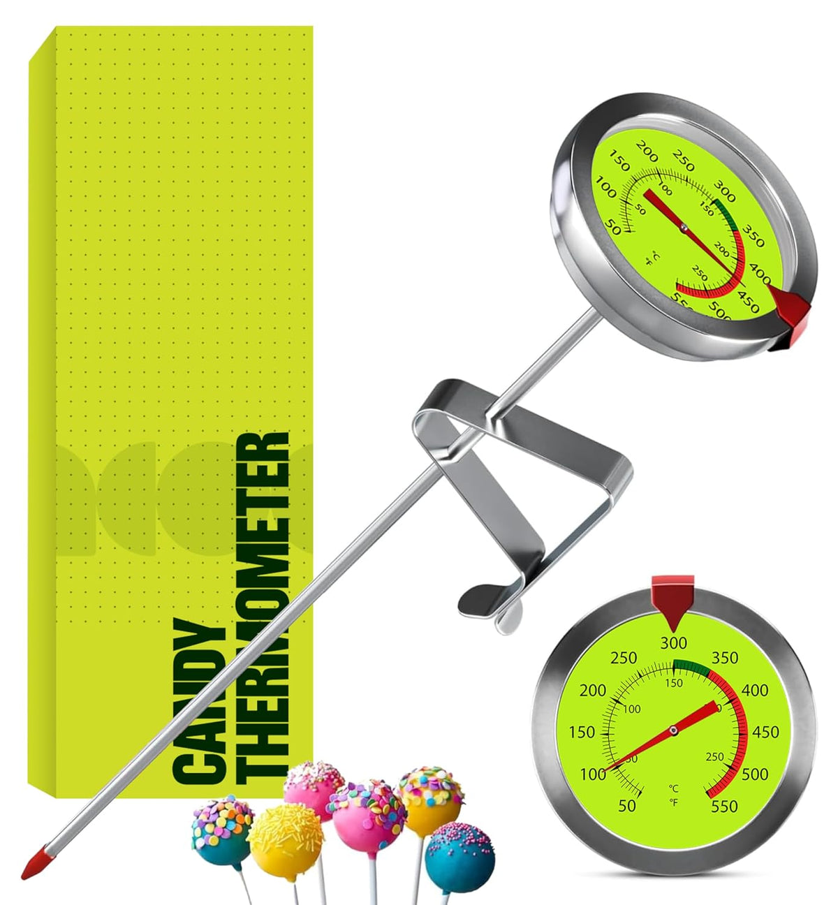 CRAFT911 Candy Thermometer with Pot Clip - Deep Fry Oil Thermometer for Frying and Candle Making (Lemon)