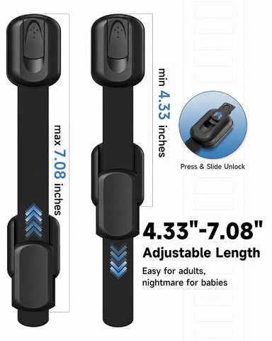 Infinno 12 Pack Cabinet Locks Baby Proofing Heavy Duty - Child Safety Cabinet Locks for Drawers, Cupboards & Fridge – No Drill 3M Adhesive Locks for Pets - Toddler Safety Latches-Black