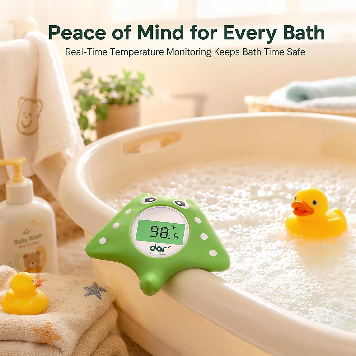 Baby Bath Thermometer for Infant & Toddler, Floating Digital Water Thermometer with 3‑Color LED Backlight, Baby Bath Toy, Hot & Cold Alert, BPA‑Free,Ray Shape