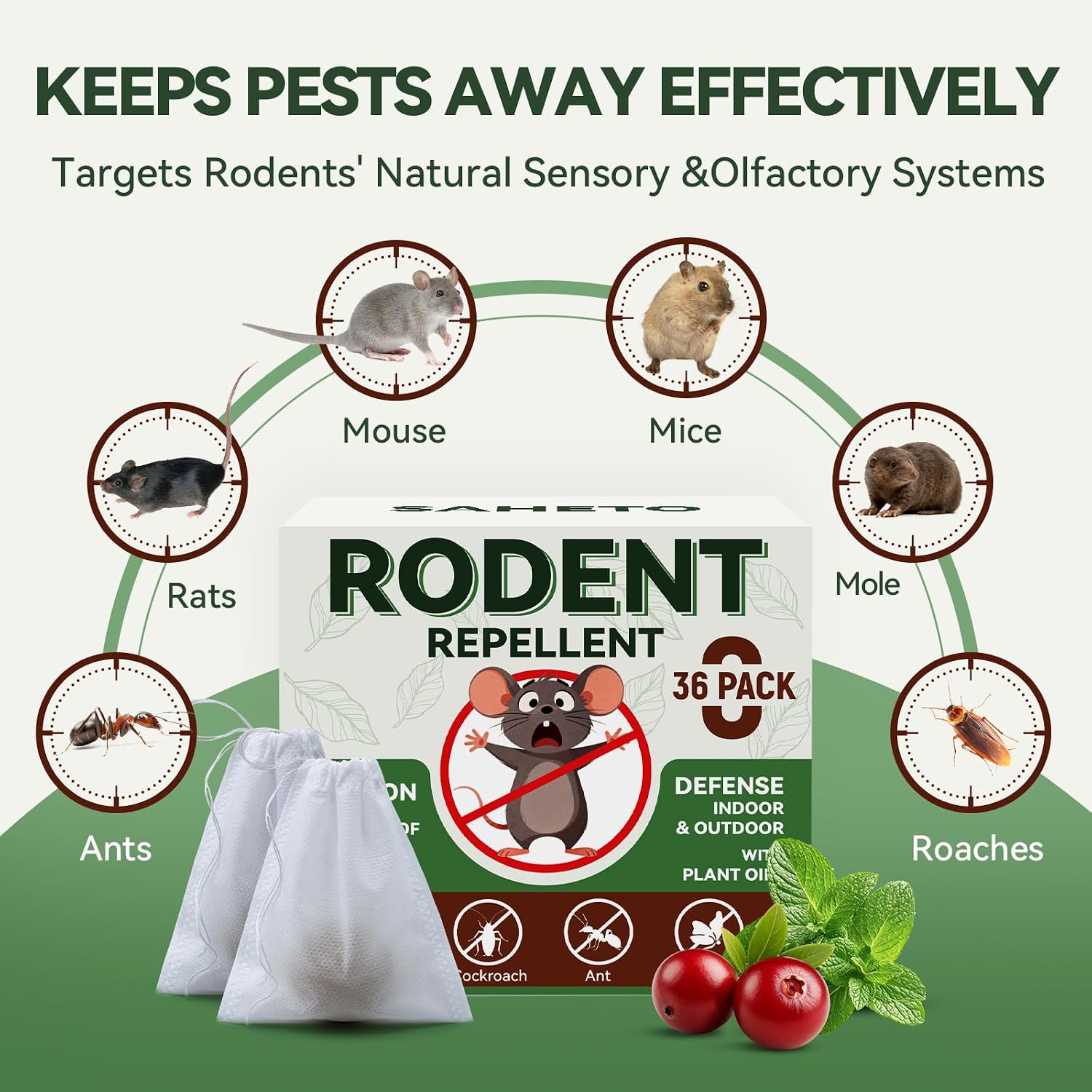 Rodent Repellent 36 Balls, Peppermint Oil Mouse Repellent Indoor & Outdoor Use, Natural Moth Balls for Rodent Mice Repellent for Home, Garage, Car, RV & Garden