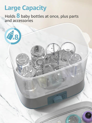 Grownsy 4-in-1 Large Capacity Baby Bottle Sterilizer and Dryer, Blue