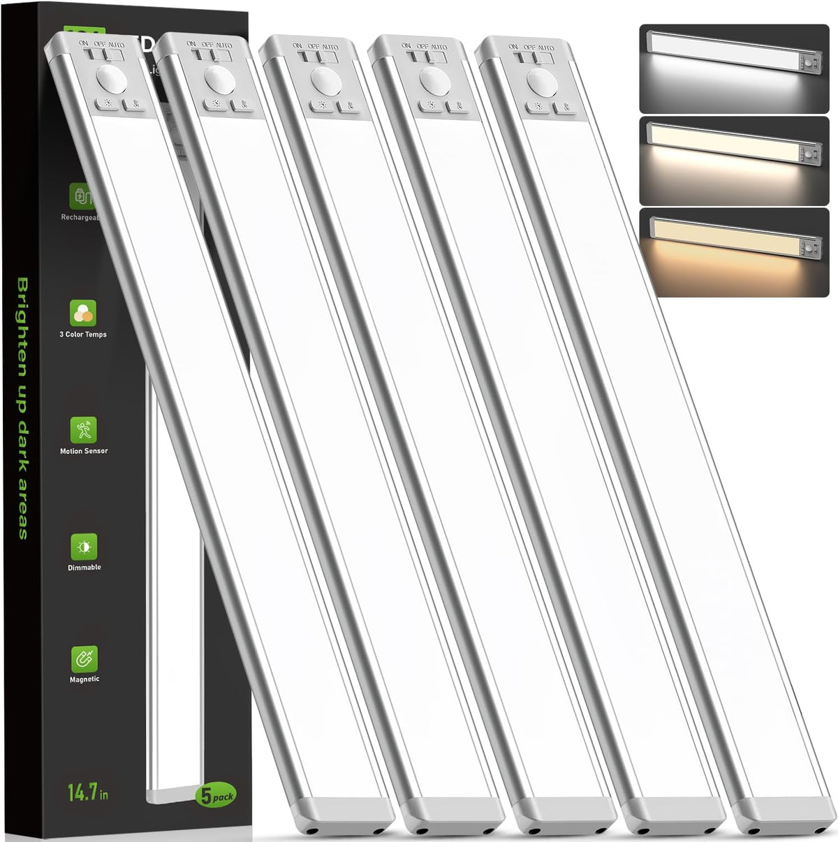 MCGOR 14.7inch Under Cabinet Lighting, Wireless Motion Sensor Light,5 Pack