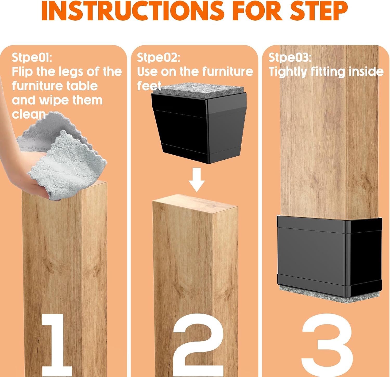 Rectangle Chair Leg Protectors for Hardwood Floors.(Black, 0.75 x 1.25)