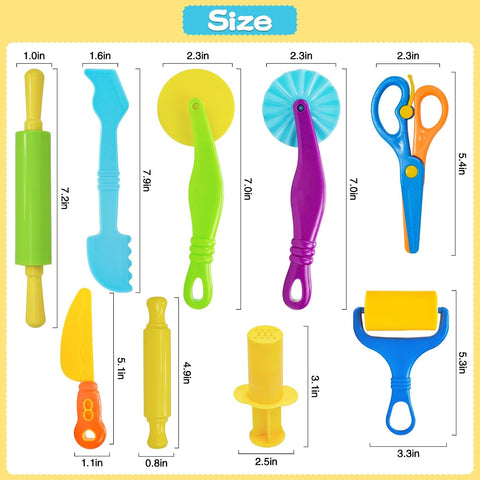 LCY WEDSHI Dough Tool Set, 9 Pcs Dough Tools Sets for Kids Ages 4-8, Dough Accessories Includes Cutters Roller, Rolling Pins, Safety Scissors, Plastic Knife, Plastic Rollers