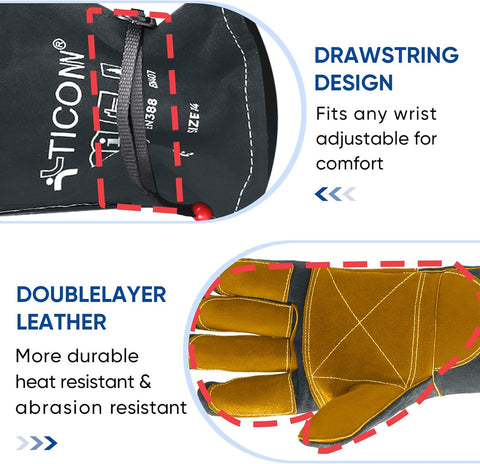 TICONN 16" Leather Welding Gloves for Men, 1000°F Heat Resistant, MIG/TIG