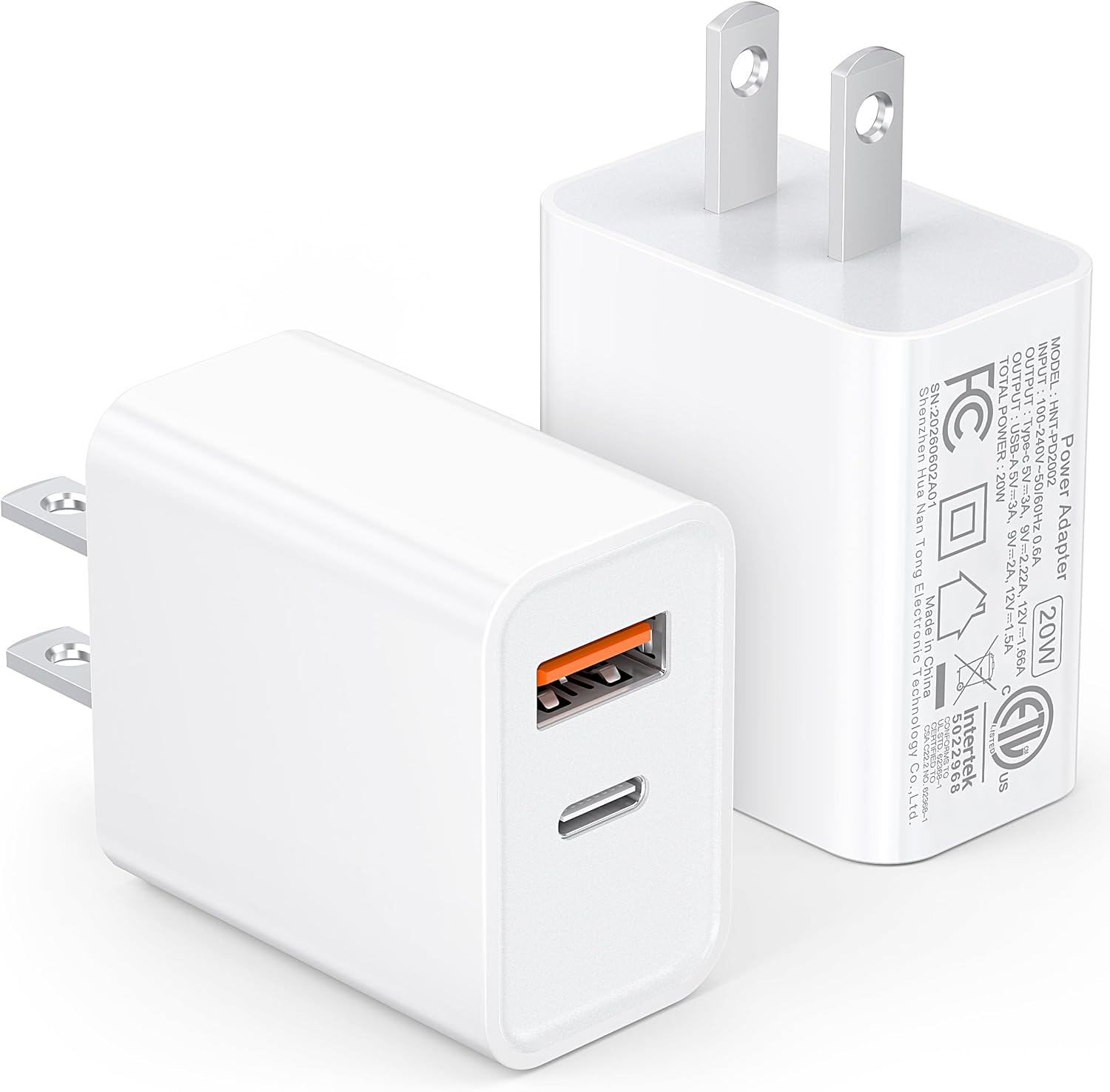 [2 Pack] 20W USB C Charger Block Fast Charging Dual Ports Adapter