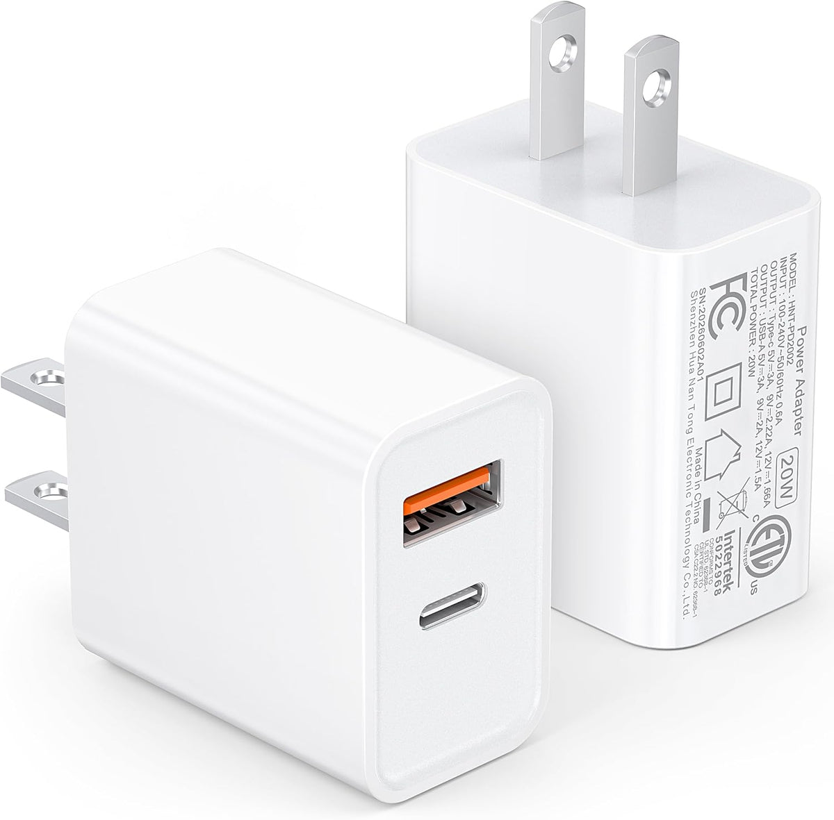 [2 Pack] 20W USB C Charger Block Fast Charging Dual Ports Adapter