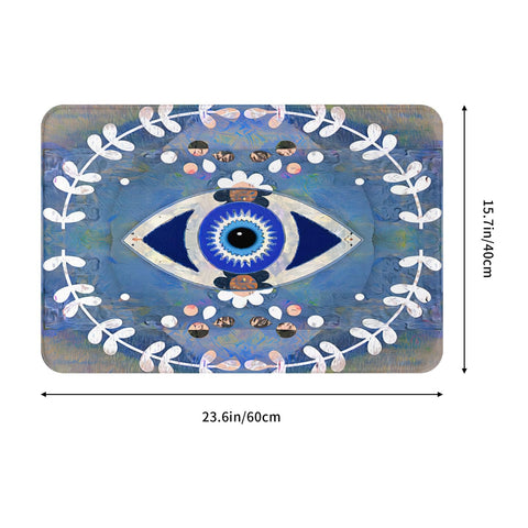Greek Mati Matiasma Evil Eye Funny Welcome Doormat for Entrance Way Indoor Floor Mats for House Decor Kitchen Matting with Anti Slip Rubber Back Welcome Mat