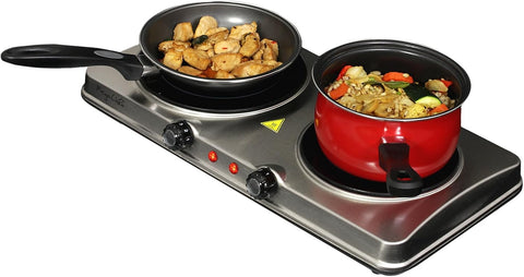 MegaChef Indoor and Outdoor Portable Electric Stove Portable Dual Vitro-Ceramic Infrared Cooktop