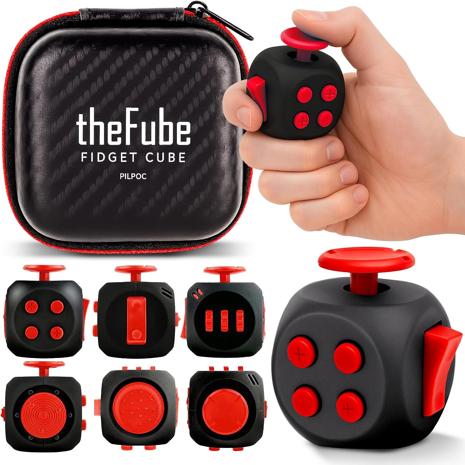 PILPOC theFube Fidget Cube for Stress Relief Adults & Kids Midnight-Crimson