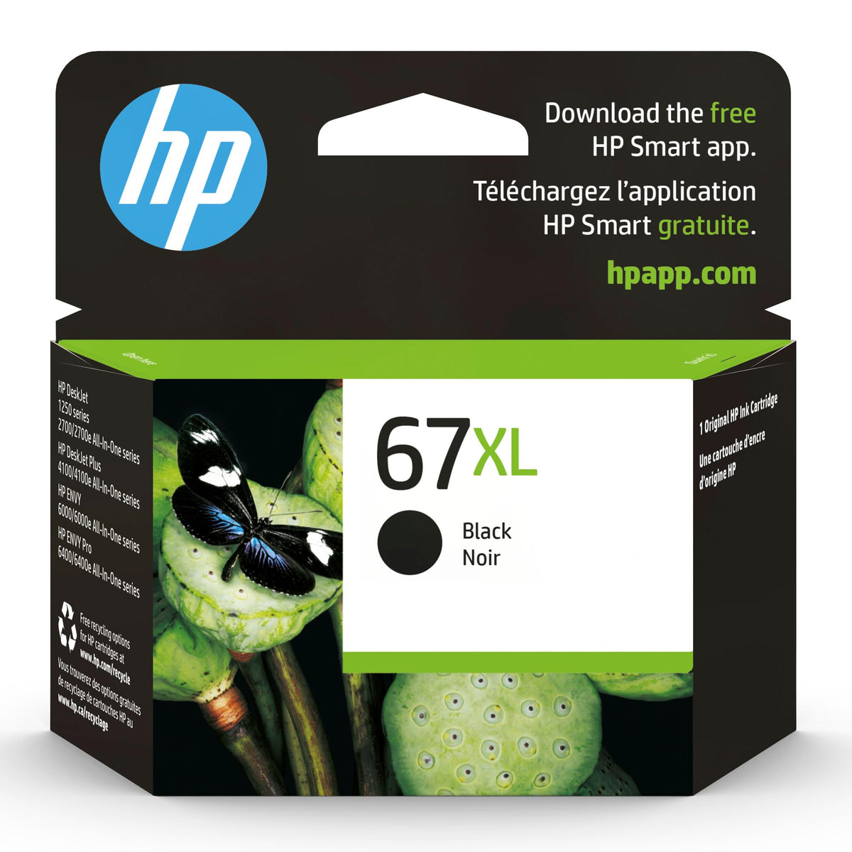 HP 67XL Black High-yield Ink Cartridge | Works with HP DeskJet 1255, 2700, 4100 Series, HP ENVY 6000, 6400 Series | Eligible for Instant Ink | One Size | 3YM57AN