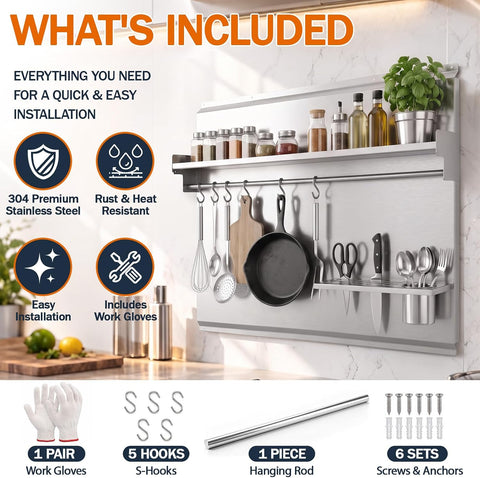 Geetery 30 x 24 Inch Stainless Steel Stove Backsplash with Shelf Knife Rack