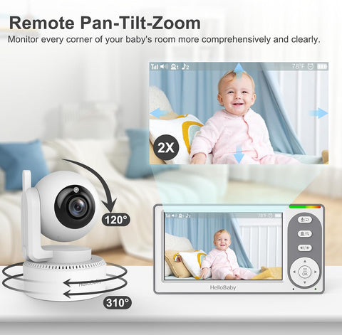 HelloBaby 4.3'' Video Baby Monitor No WiFi, 30 Hours Battery