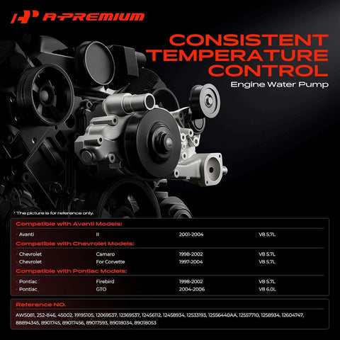 A-Premium Engine Water Pump (V8 5.7L) Compatible with Chevy, Pontiac