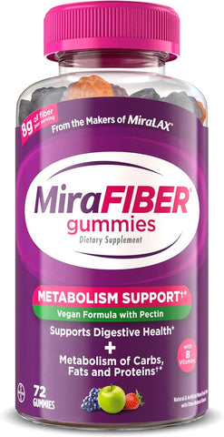 MiraFIBER Gummies, from The Makers of MiraLAX, Vegan Formula, 8g Per Serving, Gut Health for Men & Women, Prebiotic Fiber Gummies for Adults, Mixed Fruit Flavor 72Ct