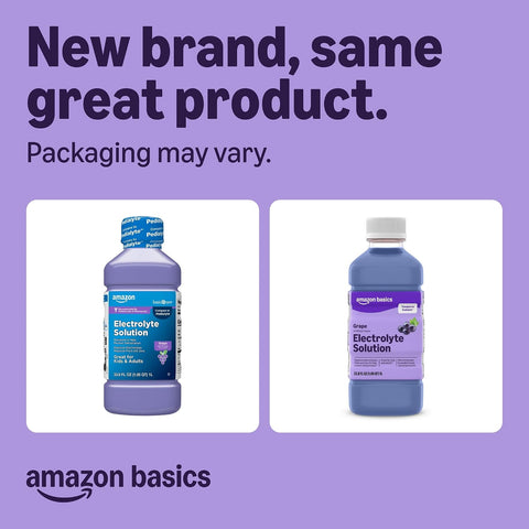 Amazon Basics Pediatric Electrolyte Solution, Grape Flavor, Helps Prevent Dehydration, Replaces Electrolytes, Fluid and Zinc, for Kids and Adults, 33.8 fl oz (Pack of 1) (Previously Amazon Basic Care)
