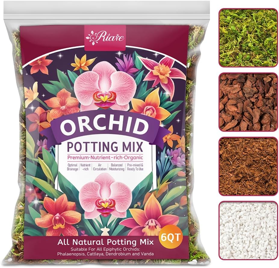 Riare 6QT Orchid Potting Mix for Repotting, Pre-Mixed & Ready-to-Use