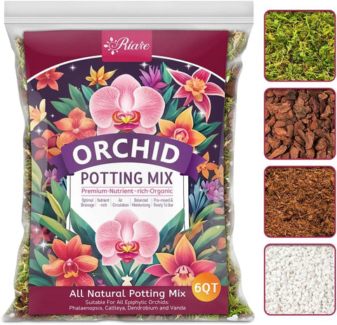 Riare 6QT Orchid Potting Mix for Repotting, Pre-Mixed & Ready-to-Use
