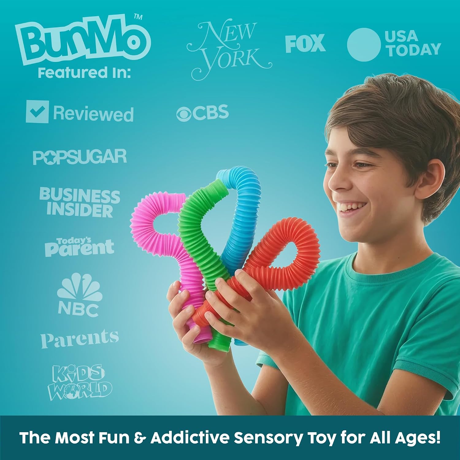 BUNMO Pop Tubes - Sensory Toys - Fidget Toys - Imaginative Play & Stimulating Creative Learning - Hours of Fun for Kids - Tons of Ways to Play - Non-Mouthable Toy 3+ - 4 Pack Large