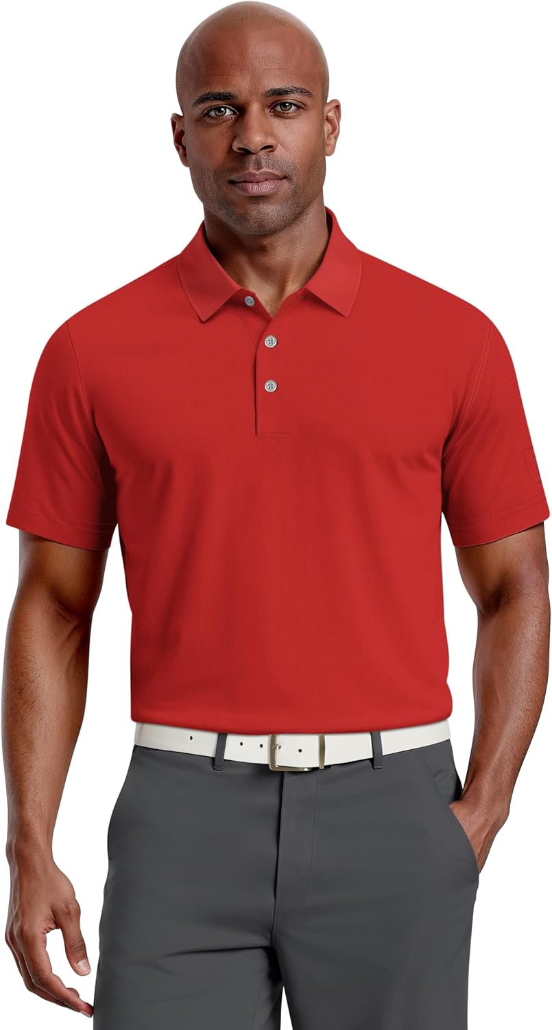 PGA Tour Men's Airflux Solid Mesh Short Sleeve Classic Golf Polo Shirt