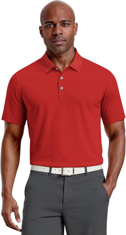 PGA Tour Men's Airflux Solid Mesh Short Sleeve Classic Golf Polo Shirt