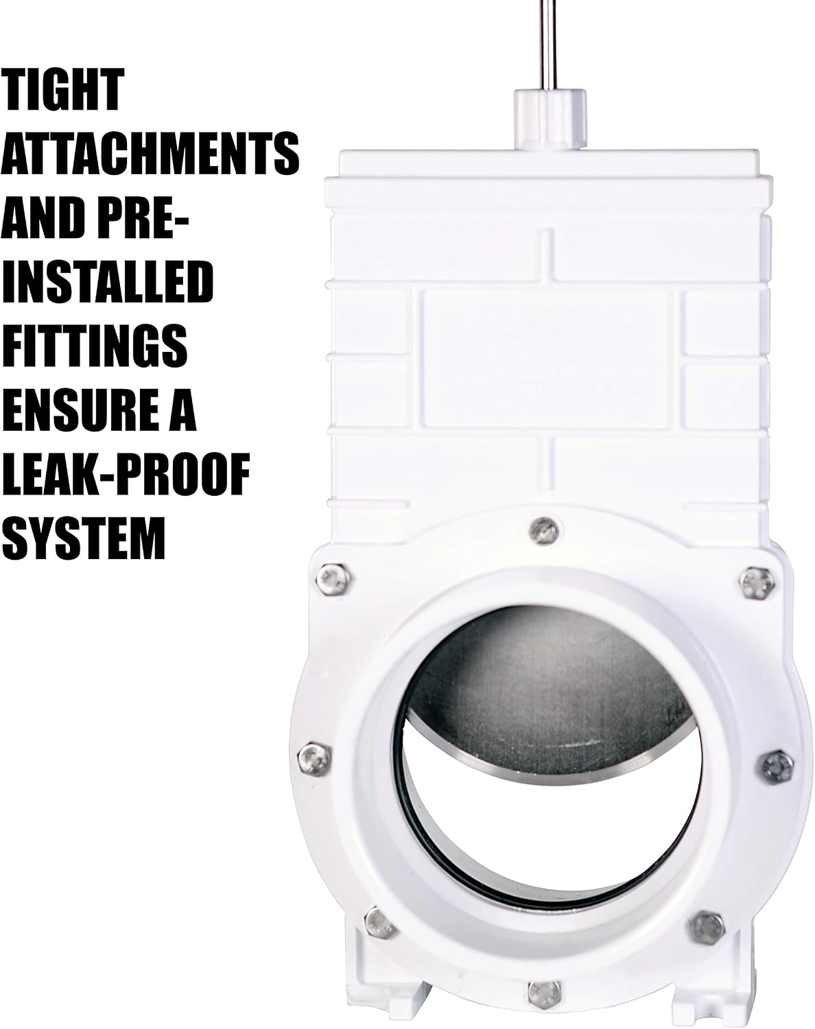 Valterra 4" PVC Gate Valve, slip/hub fittings with stainless steel paddle for Koi/Slurry Ponds, Aquaculture, Sewer lines & more, White (6401)